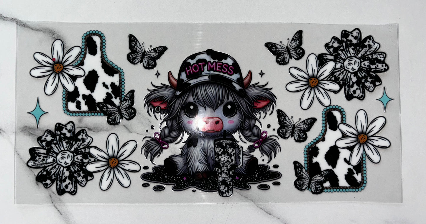Black and white highland cow
