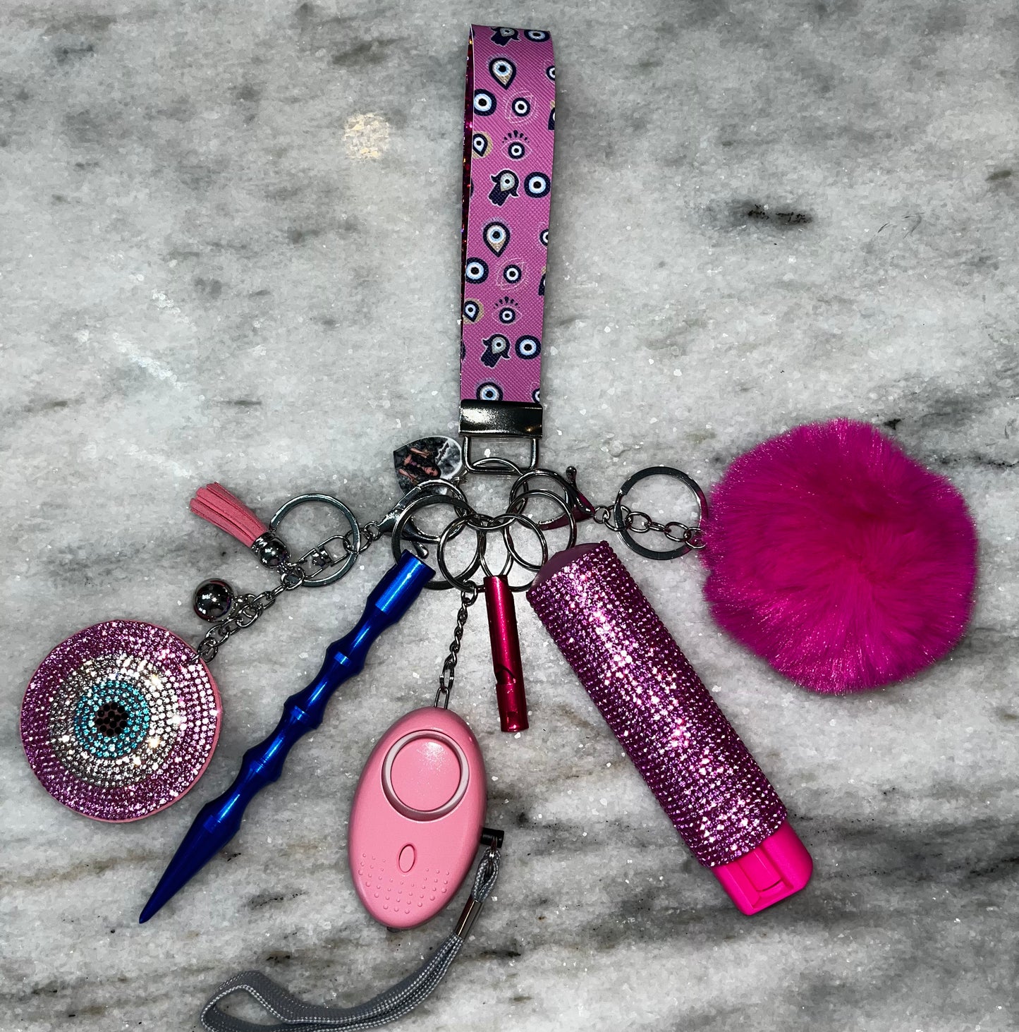 Hot Pink Evil Eye Keychain